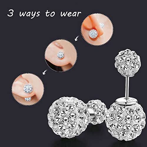 BG&WLing Front Back Earrings Crystal Ball Earring Studs Sparkly Double Ball Sterling Silver Post Stud Earrings Hypoallergenic Dainty Jewelry for Women3