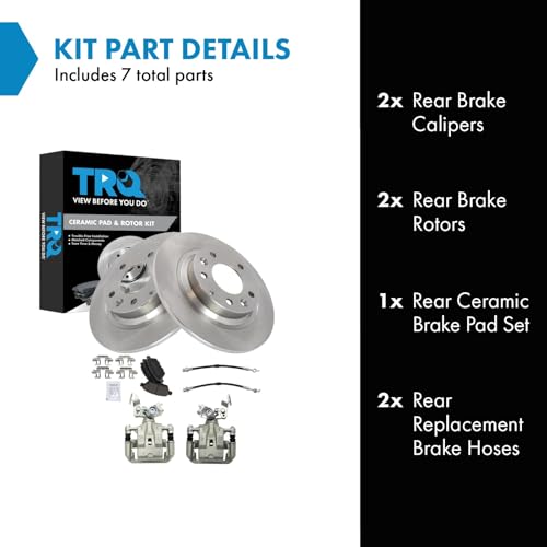 Image of TRQ Rear Brake Pad and Rotor Set Ceramic Rotors Calipers Compatible with 2009-2012 Ford Fusion Lincoln MKZ 2009-2011 Mercury Milan