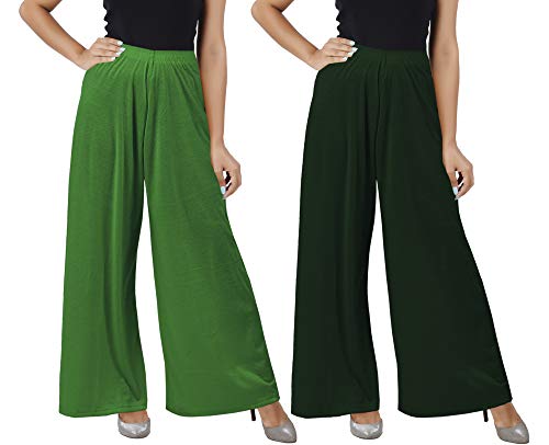 Image of Buy That Trendz M to 4XL Cotton Viscose Loose Fit Women M to 6XL Wide Leg Palazzo Pants for Jade Green Bottle Green 2 of Pack Combo XXX-Large