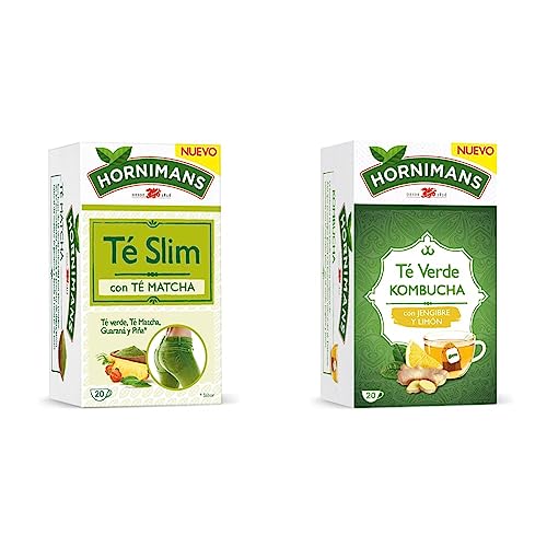 Hornimans Té Slim con Té Matcha | Ingredientes 100% Naturales | 20 bolsitas | Con Teína & Té Verde Kombucha con Jengibre y Limón 100% Natural | 20 bolsitas | Con Teína