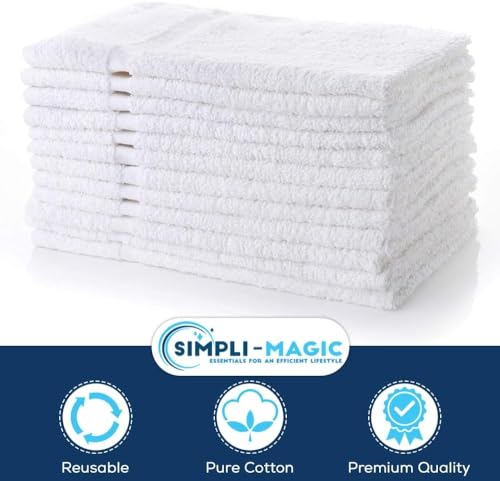 Image of SIMPLI-MAGIC Cotton Hand Towels 16 inchx27 inch - Soft Towels for Bathroom, Kitchen, Salon & Gym (White), 12 Count (Pack of 12)