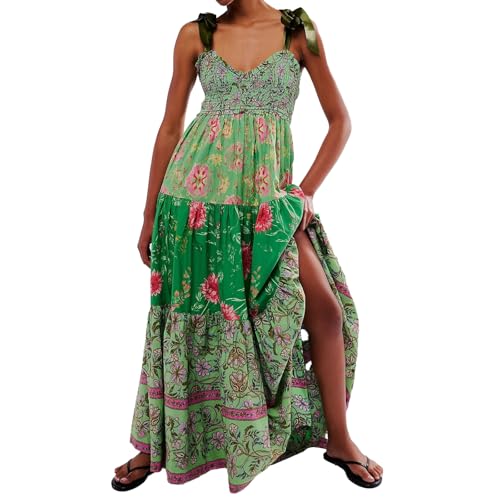 ABYOVRT Women Floral Maxi Dress Sleeveless Tie Shoulder...