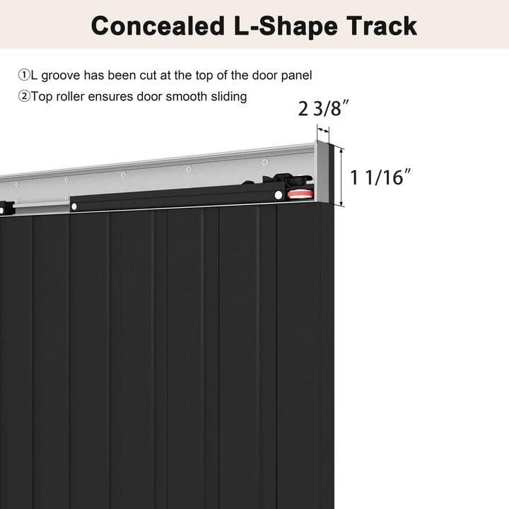 barnsmith 36"x84" concealed sliding barn door with soft close mechanism, black vinyl wrapped hidden barn door, fits opening 32"-34" x80'', widely used, for interior using black 36''x84''