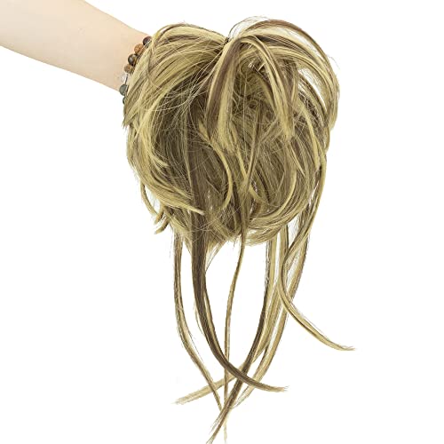 IMISSU 2PCS Messy Hair Bun Piece Updo Long Scrunchies Wrap Ponytail Extension Wavy Hairpieces Chignon Headband (2PCS Light Brown Blonde) - Image 3