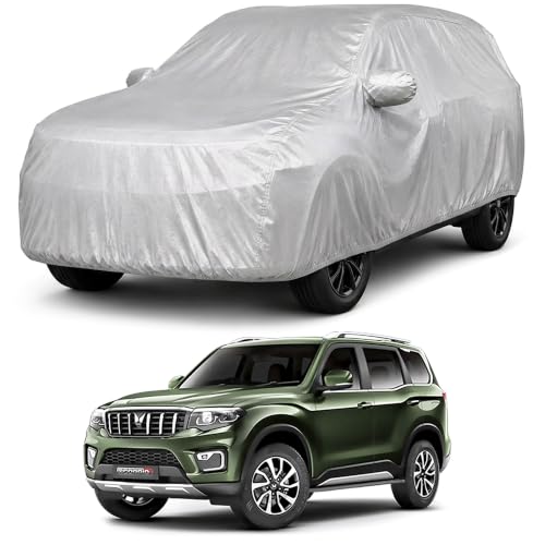 Image of Autofact Car Body Cover Compatible with Scorpio 2022-2026 | Custom Fit Car Cover | 100% Water-Resistant| Triple-Stitched Lightweight Fabric | Dustproof | Indoor & Outdoor Use | Elastic Bottom
