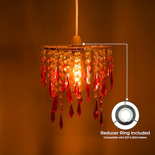 Innoteck Cherry Ceiling Chandelier Acrylic Light Shade – Sun Beam Orange – Easy-Fit Pendant Shade for Bedroom, Living Room & Hallway – Includes E27 to B22 Converter – Home Decorative Lamp Shade