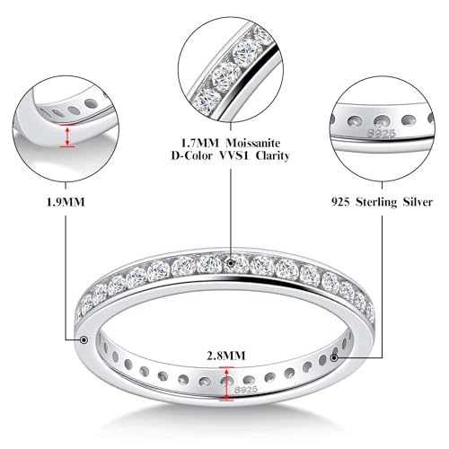 Moissanite Wedding Band Eternity Ring for Women Stackable Wedding Ring 925 Sterling Silver Rings D Color VVS1 Round Cut Anniversary Ring2