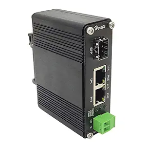 Gigabit Industrial Ethernet Media Converter POE+ 30W Aluminum Case 2 RJ45 Port 1 SFP Port Supports External SFP Modules 12~48V DC Input Power