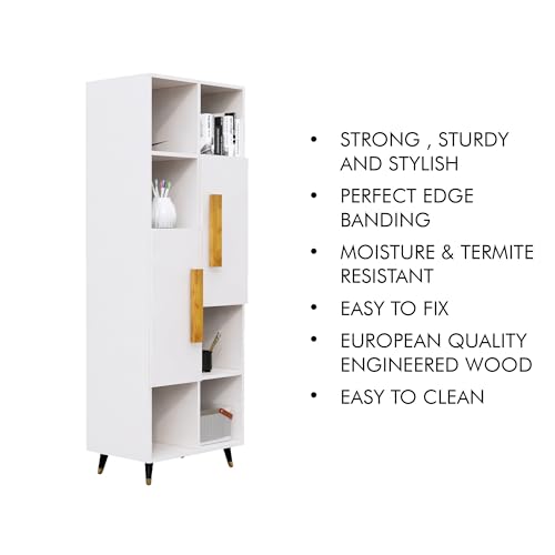 Image of Bniture Bookshelf for Home | Engineered Wood Book Shelf with 2 Door & 6 Shelf | Open Book Shelf Stand for Library | Multipurpose Display Organizer for Living Room, Study & Office | Frosty White