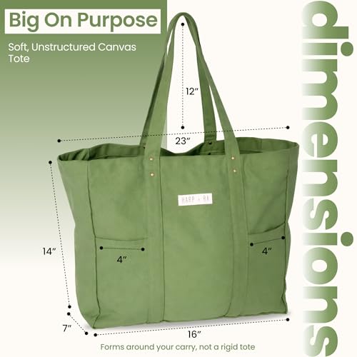 26L Harp + Ra Unstructured Extra Large Canvas Tote Bag for Women, Open Top, No Zipper, Laptop Sleeve, 3 Pockets, 23x14x7 in - Image 5