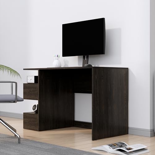 Image of Bniture Wooden Study Table for Home | Engineered Wood Study Table with Side Storage Shelf | Multi Purpose Computer Desk for Writing & Study | Laptop Table for Study Room & Office | Flower Wenge