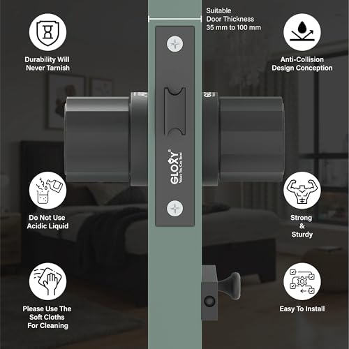 Image of Gloxy Mortise Tower Bolt for Bathroom Mortise Keyless Handle Set Store Room Mortise Keyless Handle Set with Brass Baby Latch for Office,Home |Black Finish (2 Years Warranty, Pack of 1)