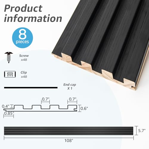 Image of Art3d 108 x 5.7 Inch Slat Wood Wall Paneling for Interior Decor, Black