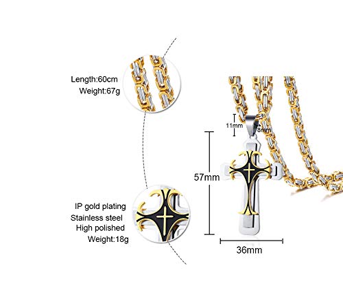 MEALGUET Stainless Steel Crucifix Cross Pendant Necklace,Men's Cross Necklace with Chunky Byzantine Chain/Rolo Chain, Gift for Men2