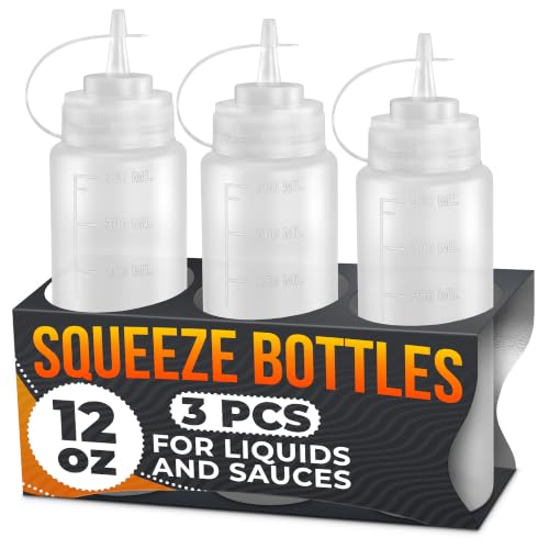 3-Pack 12 oz Condiment Squeeze Bottles for Sauces, Squirt Bottle for Oil