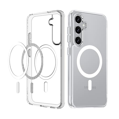 Image of CEDO Cover for Samsung Galaxy S25 Plus (5G) | Compatible with MagSafe Wireless Charging | Designed with Magnetic Lock Shockproof Phone Bumper Transparent Back Case Cover (Transparent)