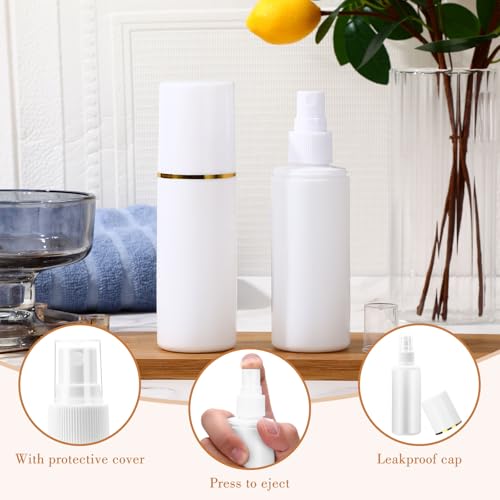 50 Pack 3.4 oz Plastic Spray Bottles Fine Mist Travel with Pump Spray Cap Double Cap Refillable and Reusable Empty Plastic Containers for Travel Cosmetic Essential Oils3