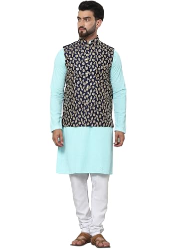Image of Sojanya (Since 1958 Men'S Silk Blend Kurta Pyjama & Nehru Jacket Combo
