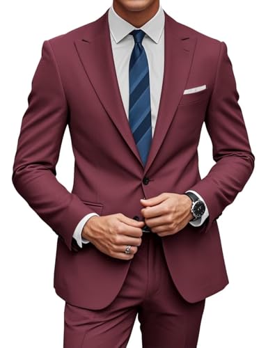 SHUZHXLZANGY Men's 2 Piece Classic Fit Suit Two Button Peak Lapel Blazer Pants Tuxedo Suit for Wedding Prom Dinner