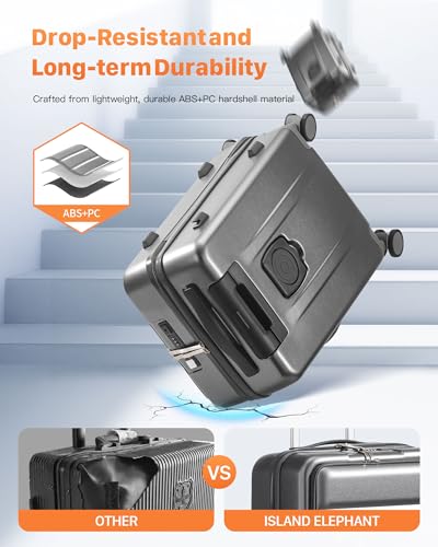 Expandable 20Inch Carry On Luggage Airline Approved - Front Pocket Hardside Travel Suitcase Unbreakable -with Cup Holder,USB Charge,Side Pothook, 360°Spinner Wheels, TSA Lock, Grey4