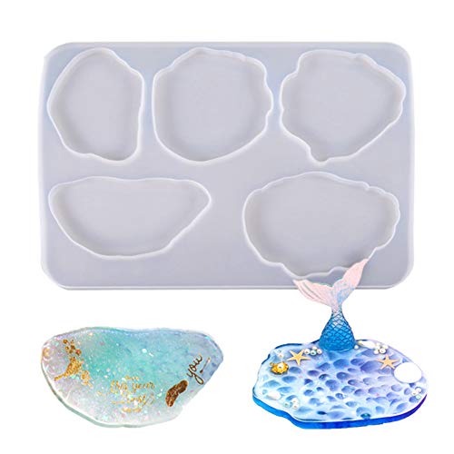 Resin Agate Slice Silicone Resin Mold,Coaster Mold with 5 Large Size Irregular Patterns, Epoxy Resin Mold for Making Cloud Shape Coaster, Jewelry Holders Dish, Home Decorations