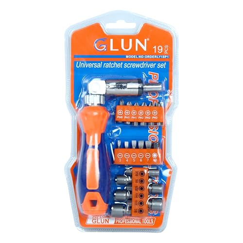 Image of GLUN Universal Ratchet Screwdriver Set with Strong Magnetic Tips Hex, 19 in 1 Set, Inner Triangle Cross Y-shaped Phillips, Y-Shaped, U-Shaped, & Torx - Durable Steel Repair Tools For Various Products