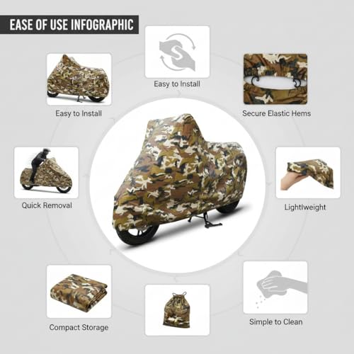 Image of 6X6 Heavy Duty Bike Cover for Splendor Plus, Water Proof Jungle Print, All-Weather Protection, Waterproof, UV Resistant, Dustproof, Durable Outdoor Motorcycle Body Covers for Daily Use