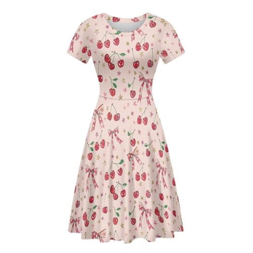 Image of AFPANQZ Womens Casual Summer Lightweight Vintage Dress Short Sleeve Midi Dress Knee-Long Luxury Formal Dress