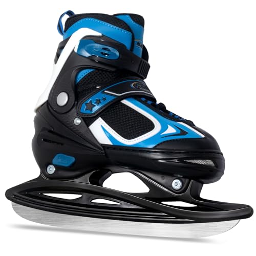 Nattork アイススケート靴 フィギュアスケート靴 子供 男女用 女性用 ジュニア サイズ調整可能 ウインタースポーツ アイス アウトドア ギフト プレゼント 通気性(ブルー,L 内寸23.5-26cm)の画像