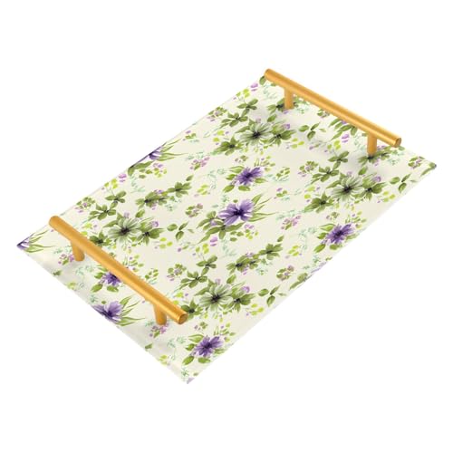 BOESI Graffiti Green Purple Flowers Tray, Tray with Handles, Countertop Organizer, Decorative
