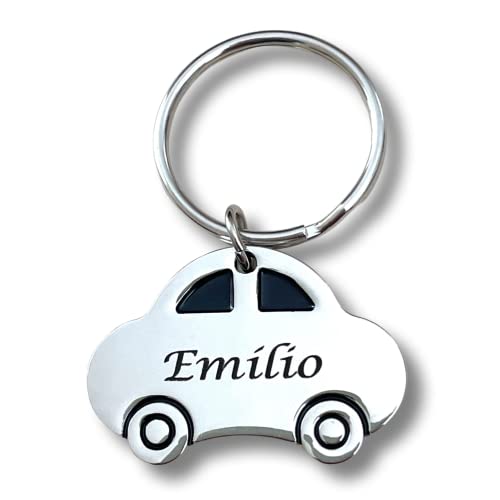 regalo grabado - Llavero Coche Personalizado | Grabado Imborrable en 1 o 2 Caras | Llavero Coche con Nombre, Metal | presentación en Bolsita Antelina