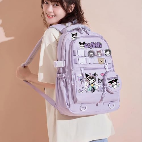 Kawaii Backpack with 21Pcs Accessories Anime Cartoon Anti-Theft Travel Aesthetic New Semester Gifts Bag with Cute Pins4