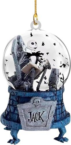 2024 Nightmare Halloween Enfeites de Natal Decorações de árvore, pingentes de acrílico fofo Jack e Sa&lly pendurados, enfeites de árvore de Natal planos para interior de carro, pingentes de 8,9 cm (D)