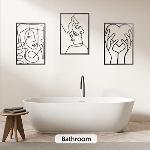 Qiegl 3 Packs Metal Wall Decor 0.12" Thickness Modern Home Decor For Black Coating With Silvery Sparkling 17"X11.8" Minimalist Wall Art Bedroom Decor Single Line Abstract Wall Sculptures For Living Room Bathroom Stairs Etc. #TOP4