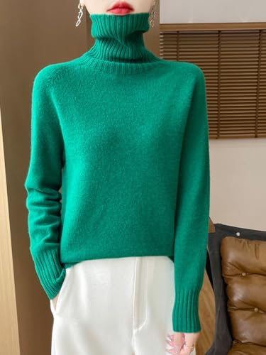 100% Merino Wool Sweaters for Women's Fall Winter Knitted Thick Pullover Long Sleeves Warm Turtleneck Simple(WQ708)3