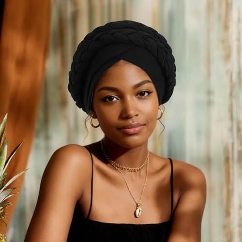 Image of DRESHOW African Women Turban Caps Beanie Twist Headscarf Pre-Tied Double Twisted Braids Headwraps for Women Chemo Cancer Cap