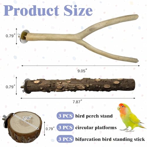 Image of PINVNBY 9 PCS Natural Wood Perches for Birds, Bird Perches for Cage, Wooden Perches Toys Accessories for Parakeet Cockatiel Parrotlets Budgie Conure Lovebirds