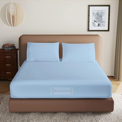 Olympic Queen 3 Piece Set - 1 Fitted Sheet, 2 Pillowcases Luxury 1800 Ultra Soft Microfiber - 3 PC Super Queen Size Sheet Set Easy Fit Olympic Queen Sheet Sets Fits Upto 15” Mattress (Sky Blue)