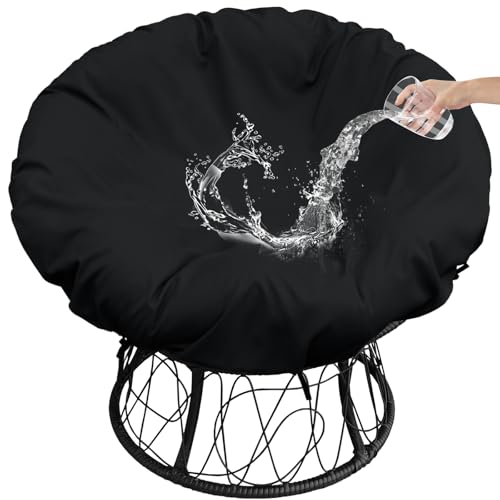 Rkufoze Papasan Chair Cover, 55-Inch Waterproof Papasan Covers with Zipper and Straps, Washable (Black, 55in/140cm)