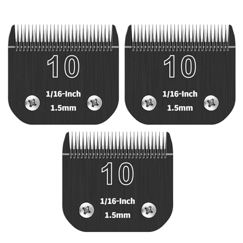 ZATEIRL Lot de 3 Lames de Toilettage 10# Détachables pour Chien - Lame en Acier de 1/16 Pouce (1,5 mm) - Compatible avec Andis, Oster A5, Wahl KM-10, Moser,...