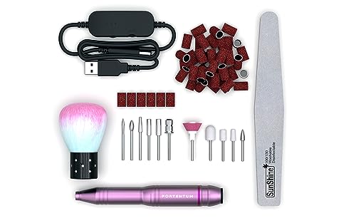 PORTENTUM Professional Nail Lathe 13 in 1 25,000 RPM - Safe and Powerful Electric Manicure and Pedicure Set, Electric Nail File, Complete Manicure and Pedicure Set for Semi-Permanent Nails