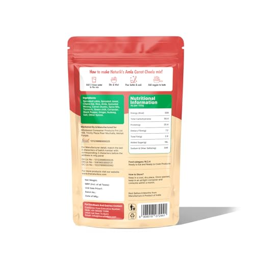 Image of The Naturik Co Millet Carrot Cheela Mix - 200 gm, Ready to Cook Millet Chilla /Dosa| Healthy & Instant Breakfast | Anytime Snack for Kids and Family | As Seen On Shark Tank