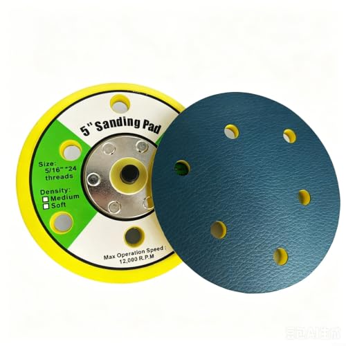 ZAMETTER Disco de pulido alimentado por aire de 5 pulgadas y 6 agujeros con rosca de 5/16-24 para lijadora neumática, almohadilla de cuero para carrocería de automóvil, metal, madera, trabajo, 1