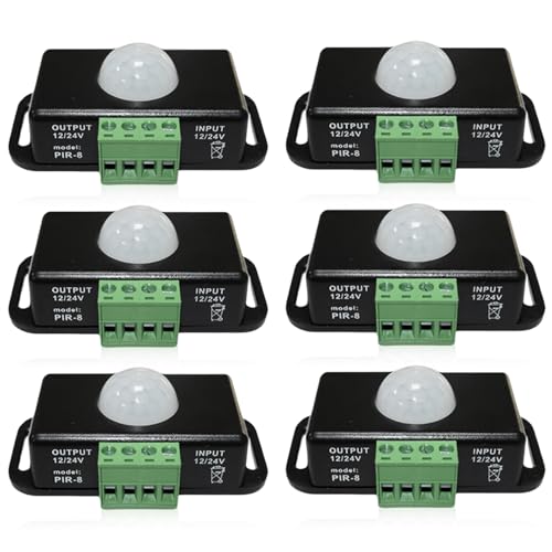 6 sensori di movimento a LED, DC 12 V, 24 V, nero, sensore di movimento a infrarossi, sensore PIR, interruttore automatico senza fili, per strisce LED