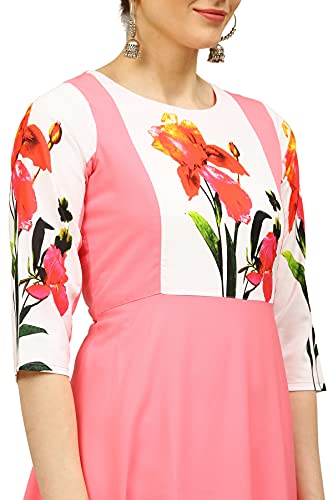 Image of Women's Crepe A-Line Printed Kurti(ALC9121PINK1 Pink X-Large)