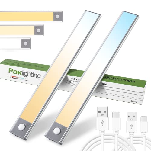 90 LED Under Cabinet Lights Motion Sensor,3 Color Temperature & Dimmable Closet Lights Wireless, 2200mAh Battery Type-C USB Rechargeable Under Counter Lights for Kitchen,Bedroom,Cupboard,Stairs-2Pack