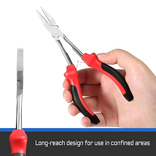 Image of Mini Long Reach Flat Nose Pliers Smooth Jaw 6.5-Inch Duckbill Pliers Long Reach Plier for Hard-to-Reach Areas, Jewelry Making Tool for Jewelry Making Wire Bending Straightening Wire