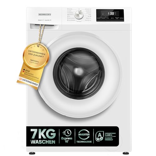 Heinrich´s Waschmaschine, 7kg, 15 Programme, 1400 U/min., Aqua-Stop, LED-Display, inkl. Timer, mit Kindersicherung, langlebiger Inverter Motor, Energieeffizienzklasse A, weiß