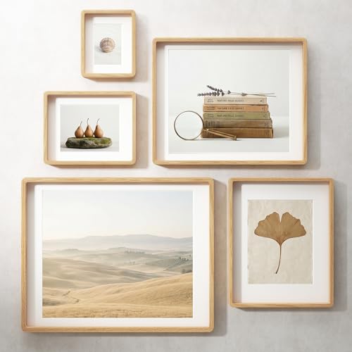 Image of 16 x 20 Picture Frame, USA-Sourced Natural Oak Wood Photo Collage Frame with HD Tempered Glass, 16x20 Wooden Frame Matted to 11x14, Vertical & Horizontal Wall Hanging Display