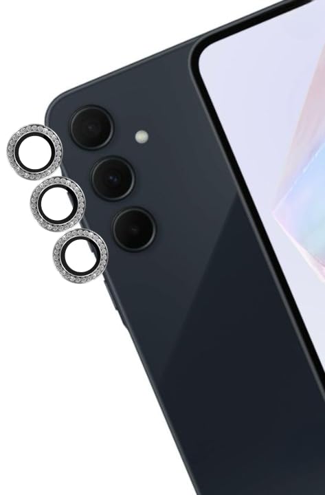 A3sprime Camera Lens Protector for Samsung Galaxy A35 5G, Galaxy A55 5G |Full Coverage 9H Surface Hardness Bling Diamond Shaped Tempered Glass with Metal Ring Guard Camera Protector| - Set of 1 Pairs (Silver) (B0D77Y2L8V) Amazon Price History, Amazon Price Tracker